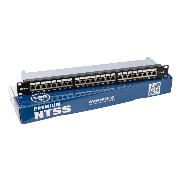 Патч-панель NTSS PREMIUM 1U 24 порта RJ45 FTP cat.6, Krone IDC (инструмент в комплекте), с органайзером