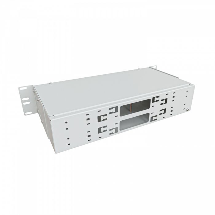 Кросс NTSS оптический 19'' укомплектованный 2U, 96 портов SC/UPC, 50/125 мкм ОМ3 (сплошная панель, сплайс-кассета 3шт, пигтейлы, КДЗС, адаптеры) серый RAL 7035