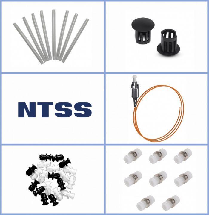 Кросс NTSS оптический настенный Мини, укомплектованный, 4 порта FC/UPC, 62.5/125 мкм (планка, ложемент, пигтейлы, КДЗС, адаптеры) серый RAL 7035