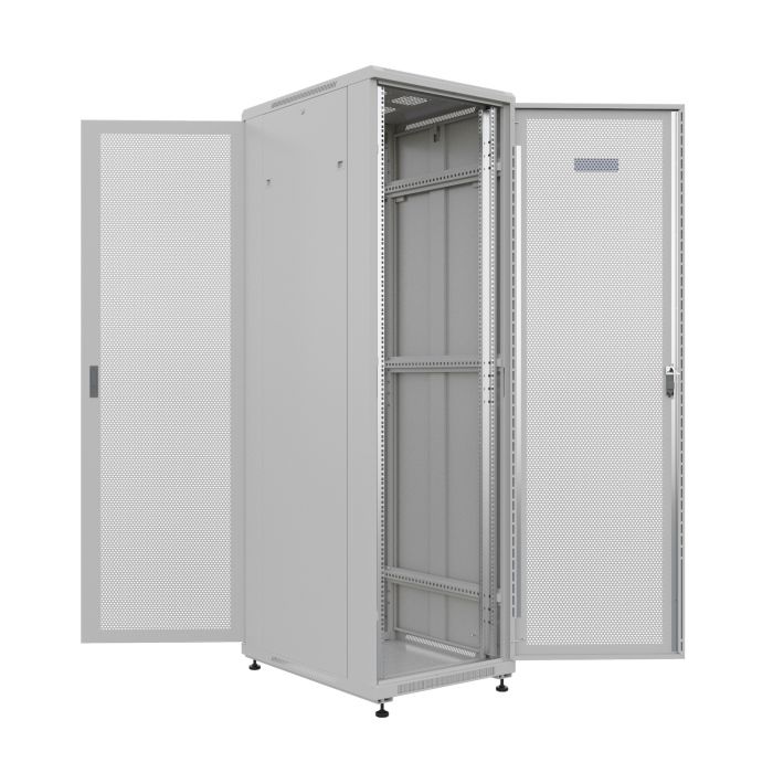 Шкаф напольный универсальный серверный NTSS R 32U 600х800мм, 4 профиля 19, двери перфорированная и перфорированная, боковые стенки съемные, регулируемые опоры, разобранный, серый RAL 7035