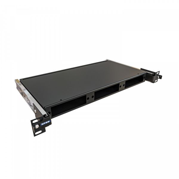 Кросс NTSS оптический выдвижной 19'' укомплектованный 1U, 8 портов LC/UPC duplex, 50/125 мкм (планки, сплайс-кассета, пигтейлы, КДЗС, адаптеры) черный RAL 9005
