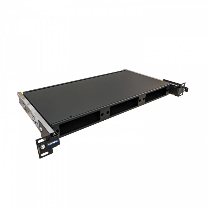 Кросс NTSS оптический выдвижной 19'' укомплектованный 1U, 8 портов LC/UPC duplex, 50/125 мкм (планки, сплайс-кассета, пигтейлы, КДЗС, адаптеры) черный RAL 9005