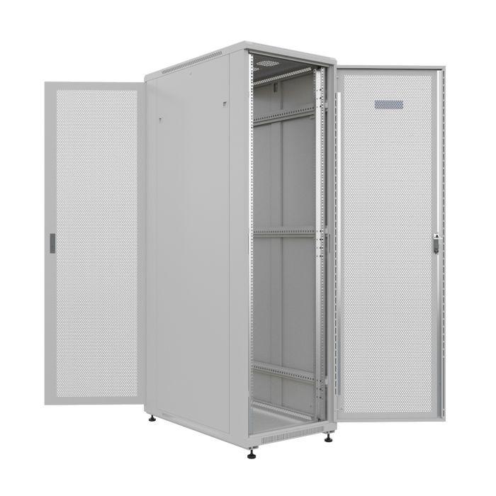 Шкаф напольный универсальный серверный NTSS R 32U 600х1000мм, 4 профиля 19, двери перфорированная и перфорированная, боковые стенки съемные, регулируемые опоры, разобранный, серый RAL 7035