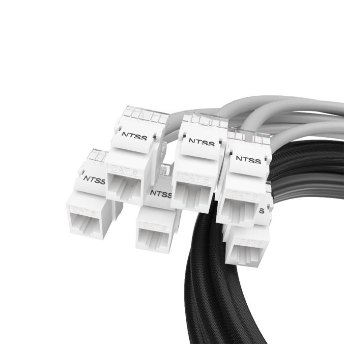Кабельная сборка NTSS PREMIUM 12pc, UTP CAT6, оконцована разъемами KEYSTONE RJ45 UTP CAT6, заделка в чулке, вывод 0.6м, длина 15м, LSZH, серый