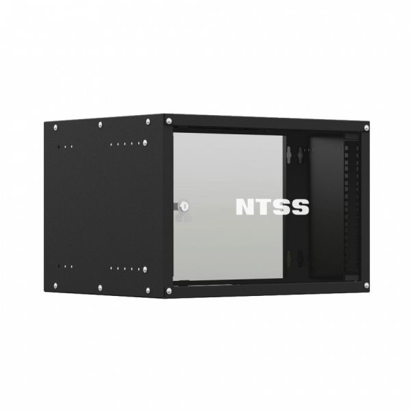 Шкаф настенный телекоммуникационный NTSS LIME 6U 550х450х370мм, 2 профиля 19, дверь стеклянная, боковые стенки несъемные, разобранный, черный RAL 9005
