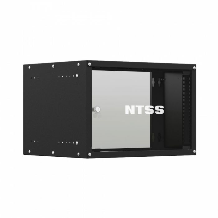 Шкаф настенный телекоммуникационный NTSS LIME 6U 550х450х370мм, 2 профиля 19, дверь стеклянная, боковые стенки несъемные, разобранный, черный RAL 9005