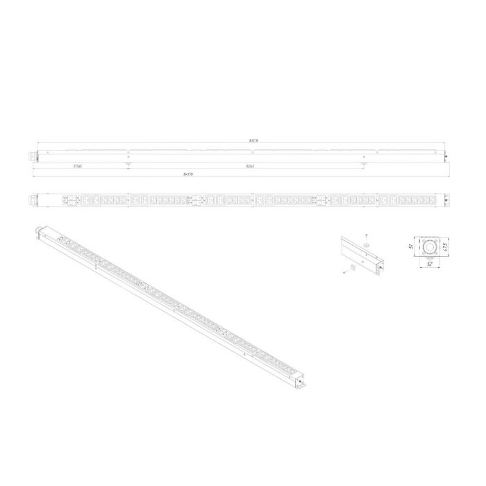 Блок распр.питания NTSS, Basic, 3ф32А, 22кВт, 6 гидр.авт., (30)С13, (12)С19, сталь, 3м каб., вил. IEC 60309