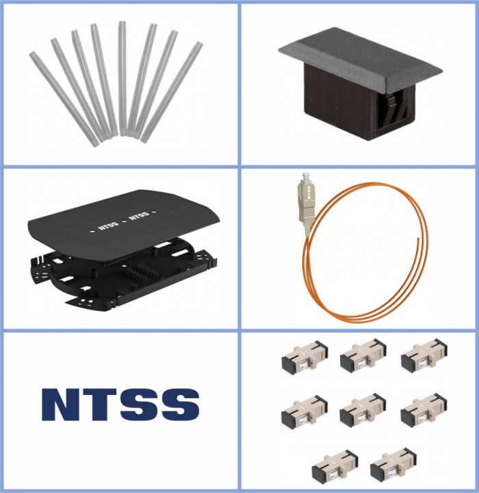 Кросс NTSS оптический 19'' укомплектованный 2U, 64 порта SC/UPC, 62.5/125 мкм (сплошная панель, сплайс-кассета 2шт, пигтейлы, КДЗС, адаптеры) черный RAL 9005