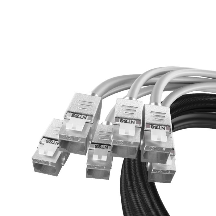 Кабельная сборка NTSS PREMIUM 12pc, FTP CAT6, оконцована разъемами KEYSTONE RJ45 FTP CAT6, заделка в чулке, вывод 0.6м, длина 22м, LSZH, серый