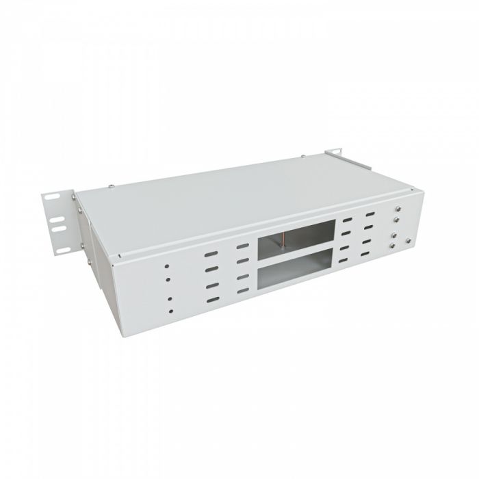 Кросс NTSS оптический 19'' укомплектованный 2U, 48 портов SC/UPC, 9/125 мкм (планки, сплайс-кассета 2шт, пигтейлы, КДЗС, адаптеры) серый RAL 7035