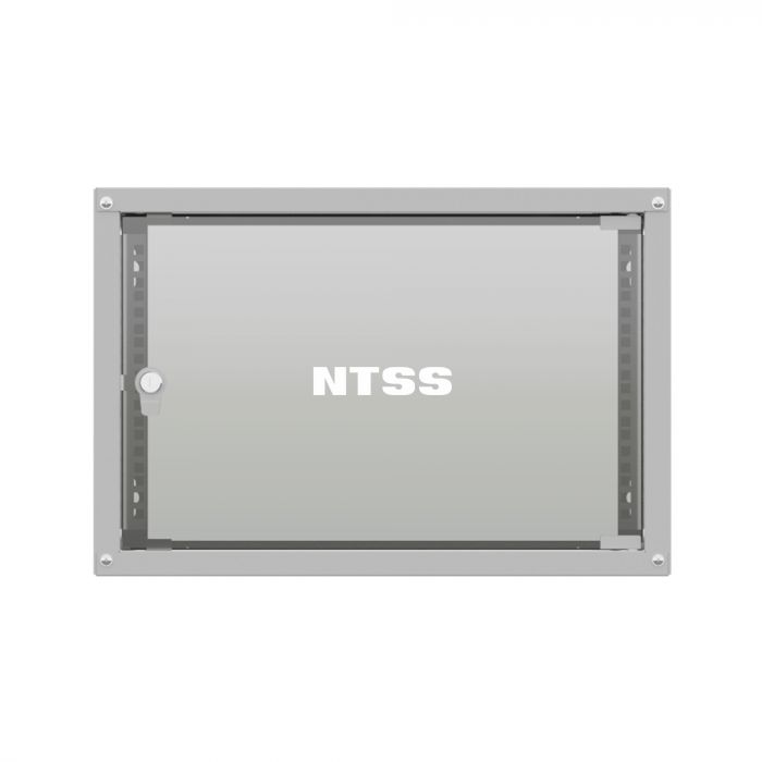 Шкаф настенный телекоммуникационный NTSS LIME 6U 550х350х370мм, 2 профиля 19, дверь стеклянная, боковые стенки несъемные, разобранный, серый RAL 7035