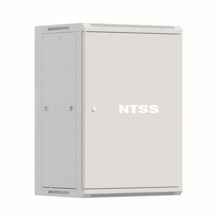 Шкаф настенный телекоммуникационный NTSS W 15U 600х600х770мм, 2 профиля 19, дверь сплошная металл, боковые стенки съемные, разобранный, серый RAL 7035