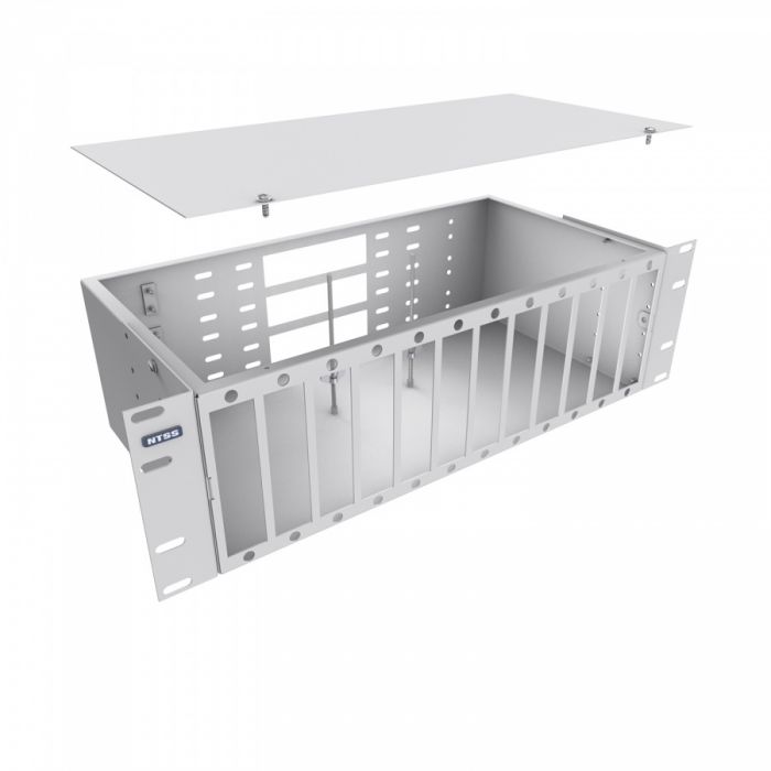Кросс NTSS оптический 19'' укомплектованный 3U, 64 порта LC/APC duplex, 9/125 мкм (планки, сплайс-кассета 4шт, пигтейлы, КДЗС, адаптеры) серый RAL 7035