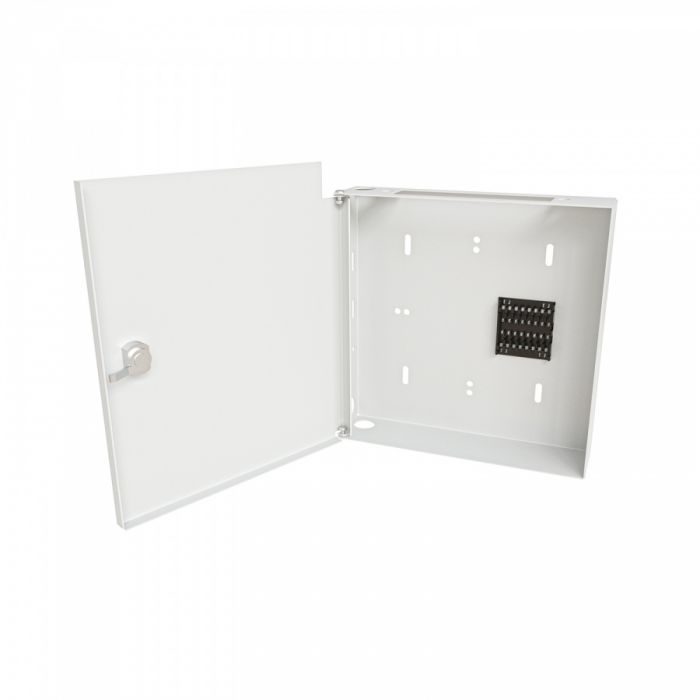 Кросс NTSS оптический настенный Мини, укомплектованный, 4 порта LC/UPC duplex, 9/125 мкм (планка, ложемент, пигтейлы, КДЗС, адаптеры) серый RAL 7035