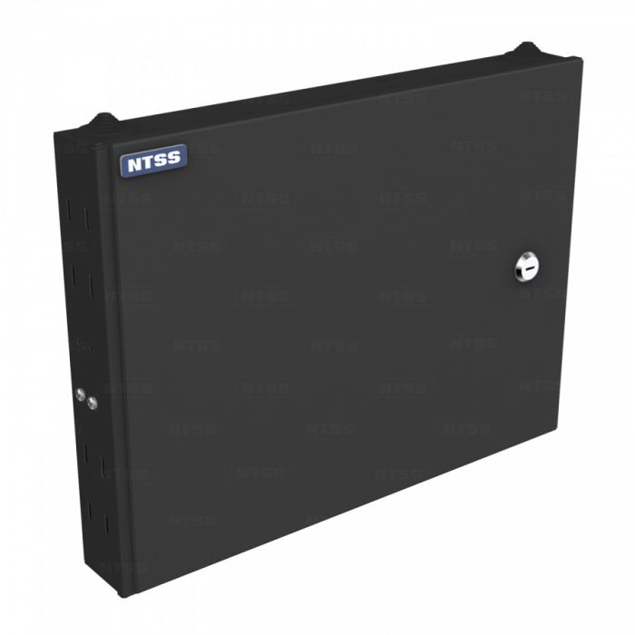  Кросс NTSS оптический настенный частично укомплектованный 16 портов SC/LC duplex (планка SC/2LC-2шт, сплайс-кассета-1шт) черный RAL 9005