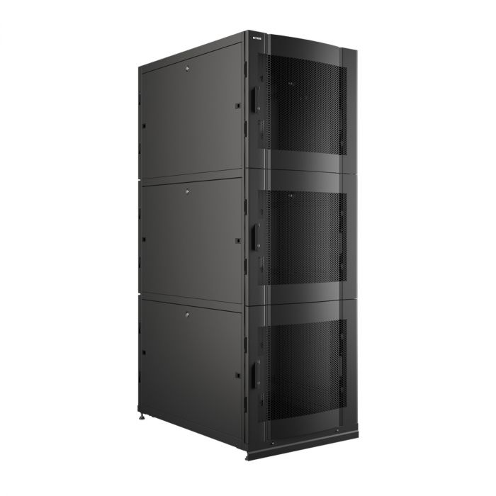 Шкаф напольный серверный NTSS CoDS 48U 750х1200мм, 3 секции по 15U, двойные боковые стенки, панель потолка и пола с щеточными вводами, двери перфорированная и перфорированная двухстворчатая, регулируемые опоры, ролики, черный RAL 9005