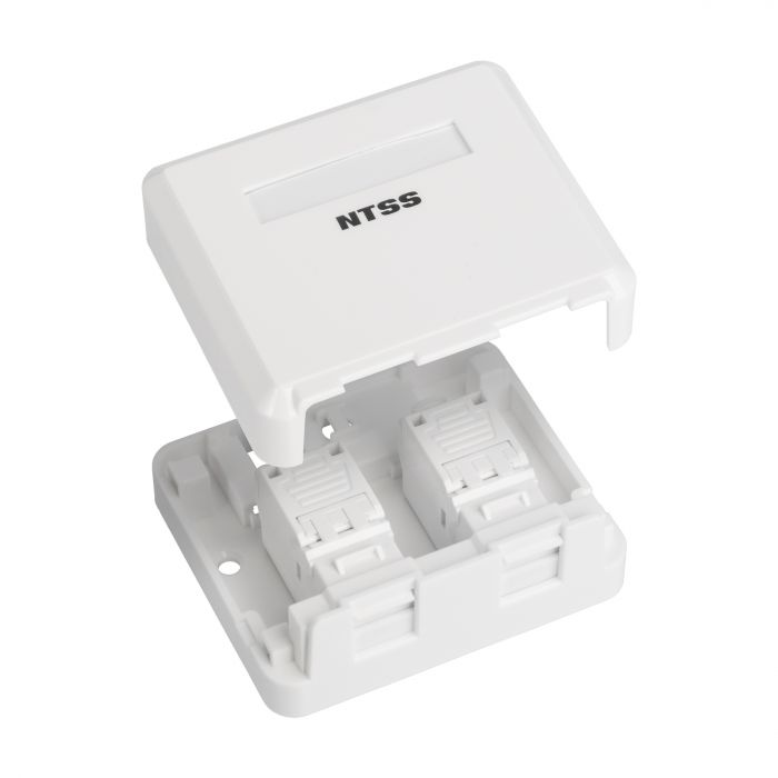 Настенная коробка NTSS PREMIUM для розеточных модулей типа Keystone 2xRJ45 со шторками белый