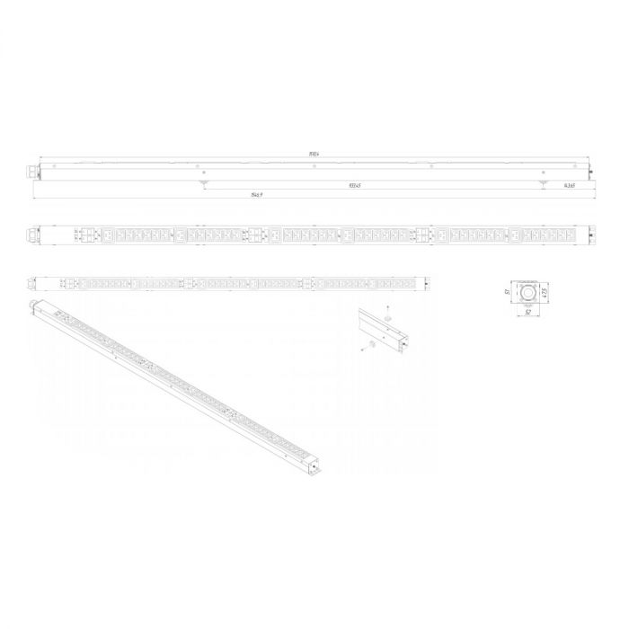 Блок распр.питания NTSS, Basic, 3ф32А, 22кВт, 6 гидр.авт., (36)С13, (6)С19, сталь, 3м каб., вил. IEC 60309