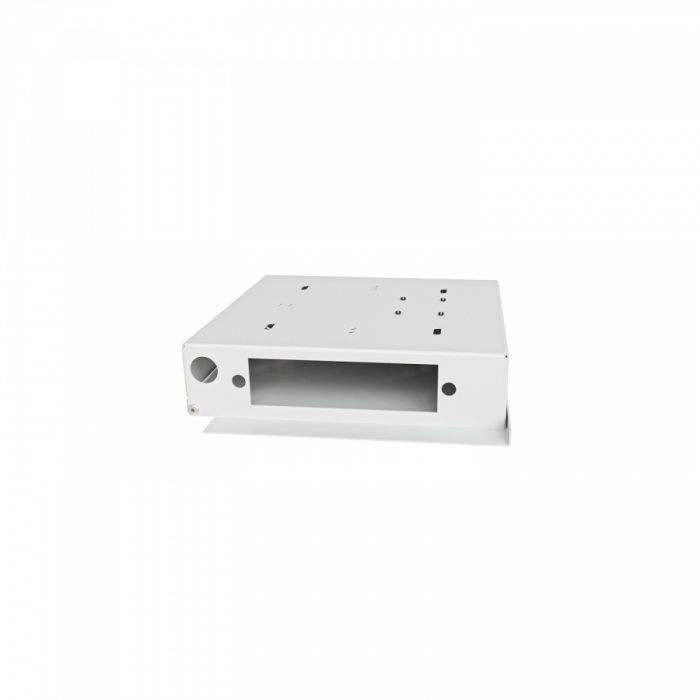 Кросс NTSS оптический настенный Мини, укомплектованный, 4 порта LC/UPC duplex, 50/125 мкм (планка, ложемент, пигтейлы, КДЗС, адаптеры) серый RAL 7035