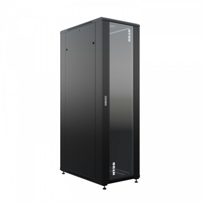 Шкаф напольный универсальный серверный NTSS R 22U 600х1000мм, 4 профиля 19, двери стекло и сплошная металл, боковые стенки съемные, регулируемые опоры, разобранный, черный RAL 9005