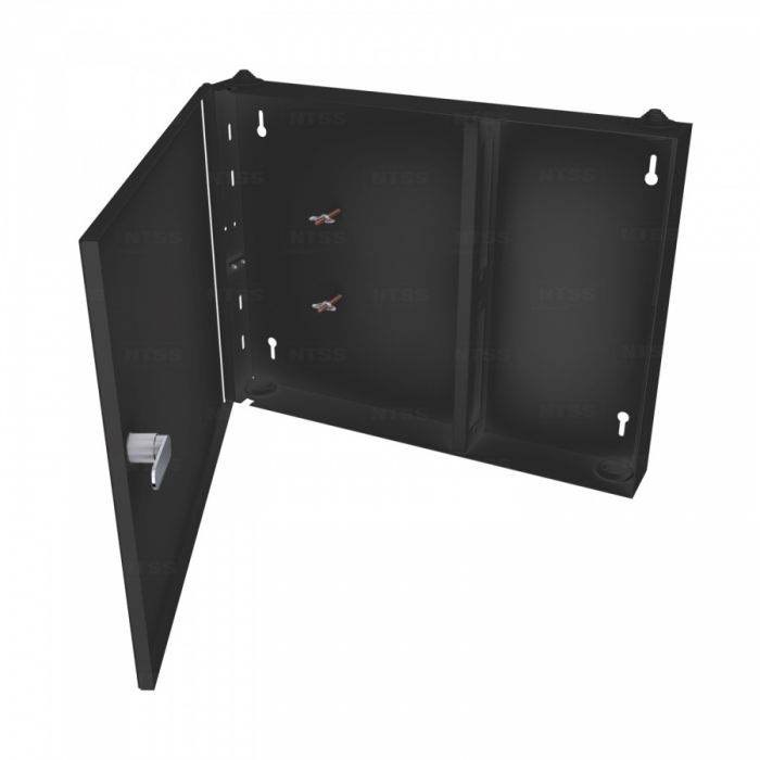  Кросс NTSS оптический настенный частично укомплектованный 16 портов FC/ST (планка FC/ST-2шт, сплайс-кассета-1шт) черный RAL 9005