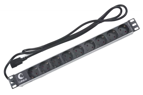 Cabeus PDU-9P-2IEC Блок евророзеток для 19' шкафов, горизонтальный, 9 розеток, 10 A, без выключателя, алюминиевый корпус, шнур 2 м, вилка IEC 320 C14