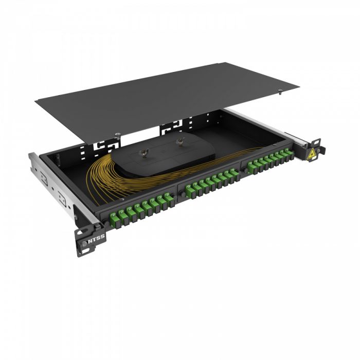 Кросс 19" NTSS PREMIUM выдвижной, предсобранный 1U, 8 портов SC/APC, 9/125 мкм, черный