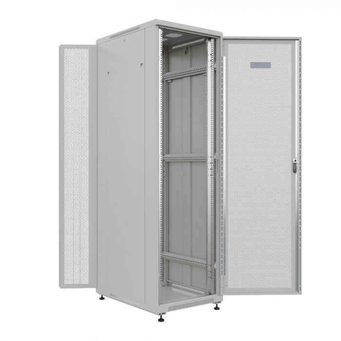 Шкаф напольный универсальный серверный NTSS R 47U 800х800мм, 4 профиля 19, двери перфорированная и перфорированная двухстворчатая, боковые стенки съемные, регулируемые опоры, разобранный, серый RAL 7035