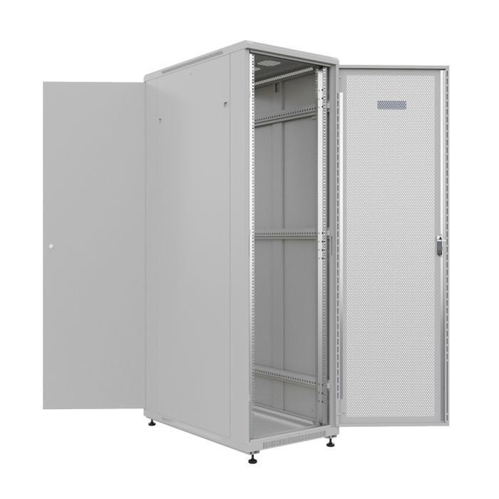 Шкаф напольный универсальный серверный NTSS R 22U 600х1000мм, 4 профиля 19, двери перфорированная и сплошная металл, боковые стенки съемные, регулируемые опоры, разобранный, серый RAL 7035