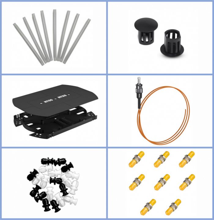 Кросс NTSS оптический выдвижной 19'' укомплектованный 1U, 16 портов ST/UPC, 50/125 мкм (планки, сплайс-кассета, пигтейлы, КДЗС, адаптеры) черный RAL 9005