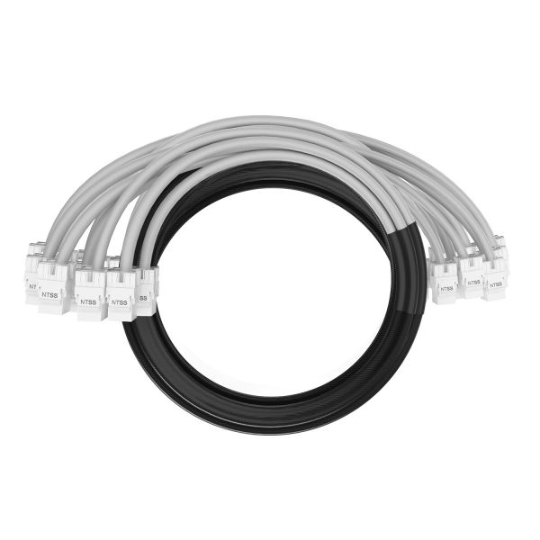 Кабельная сборка NTSS PREMIUM 12pc, UTP CAT6A, оконцована разъемами KEYSTONE RJ45 UTP CAT6A, заделка в чулке, вывод 0.6м, длина 15м, LSZH, серый