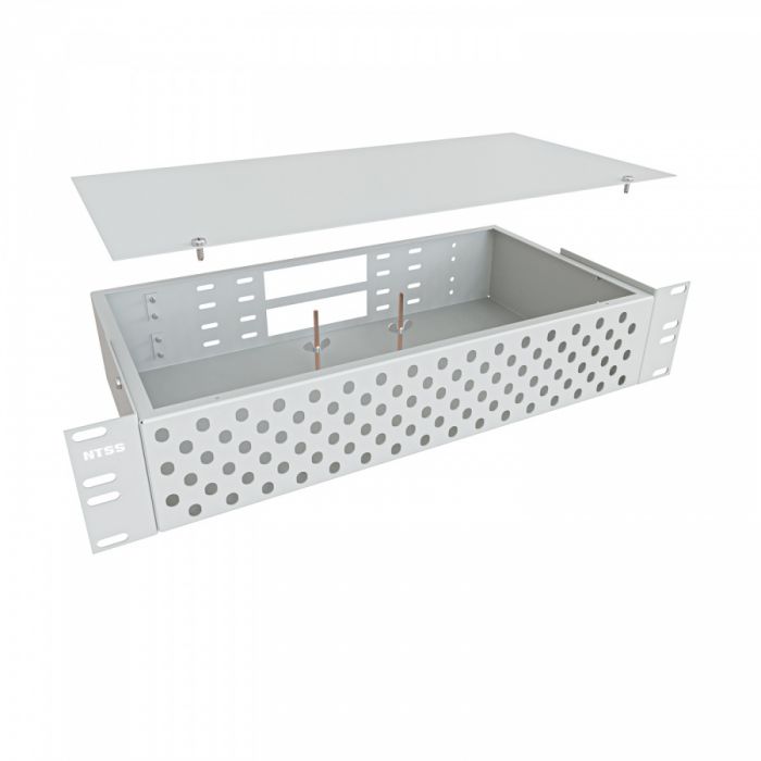 Кросс NTSS оптический 19'' укомплектованный 2U, 96 портов ST/UPC, 50/125 мкм ОМ3 (сплошная панель, сплайс-кассета 3шт, пигтейлы, КДЗС, адаптеры) серый RAL 7035