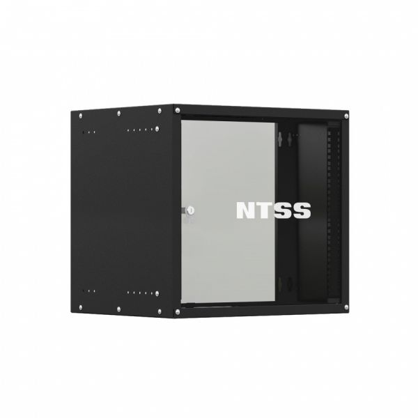 Шкаф настенный телекоммуникационный NTSS LIME 15U 550х600х770мм, 2 профиля 19, дверь стеклянная, боковые стенки несъемные, разобранный, черный RAL 9005