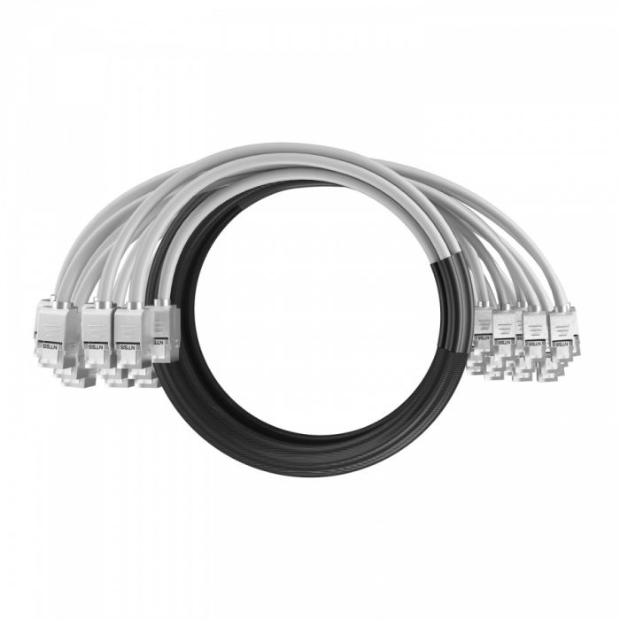 Кабельная сборка NTSS PREMIUM 24pc, U/FTP CAT6A, оконцована разъемами KEYSTONE RJ45 FTP CAT6A, заделка в чулке, вывод 0.6м, длина 2м, LSZH, серый