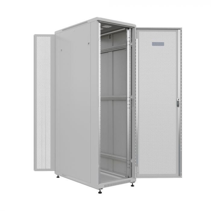 Шкаф напольный универсальный серверный NTSS R 47U 800х1000мм, 4 профиля 19, двери перфорированная и перфорированная двухстворчатая, боковые стенки съемные, регулируемые опоры, разобранный, серый RAL 7035