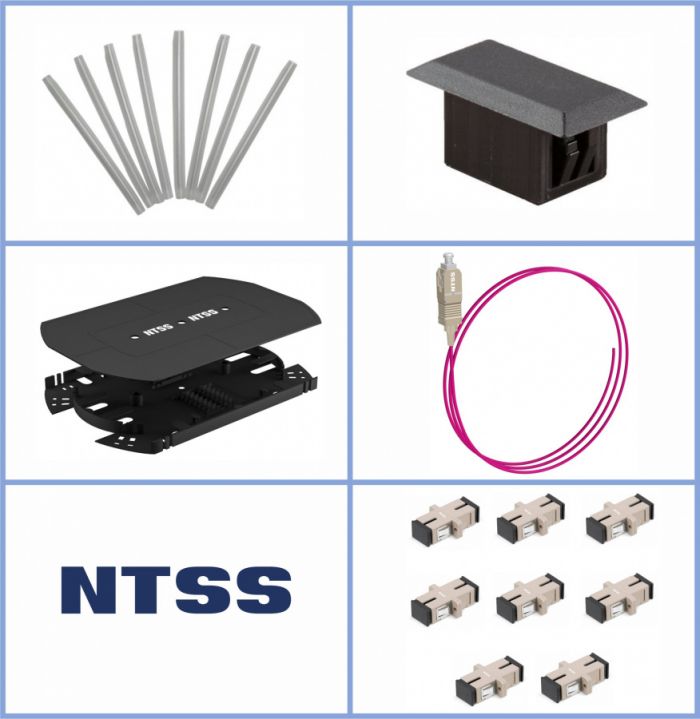 Кросс NTSS оптический 19'' укомплектованный 2U, 96 портов SC/UPC, 50/125 мкм ОМ4 (сплошная панель, сплайс-кассета 3шт, пигтейлы, КДЗС, адаптеры) серый RAL 7035
