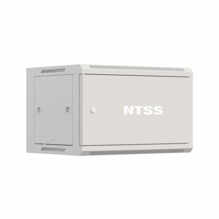 Шкаф настенный телекоммуникационный NTSS W 6U 600х450х370мм, 2 профиля 19, дверь сплошная металл, боковые стенки съемные, разобранный, серый RAL 7035