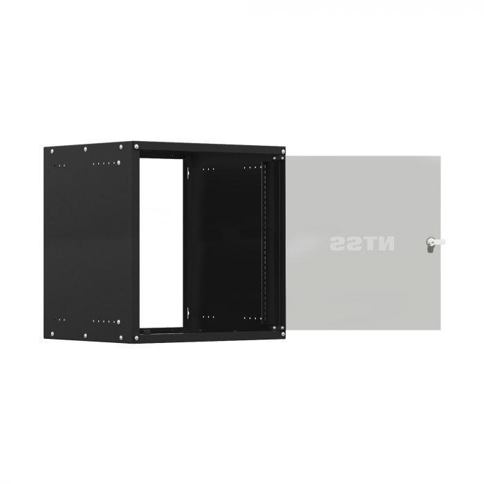 Шкаф настенный телекоммуникационный NTSS LIME 12U 550х450х635мм, 2 профиля 19, дверь стеклянная, боковые стенки несъемные, разобранный, черный RAL 9005