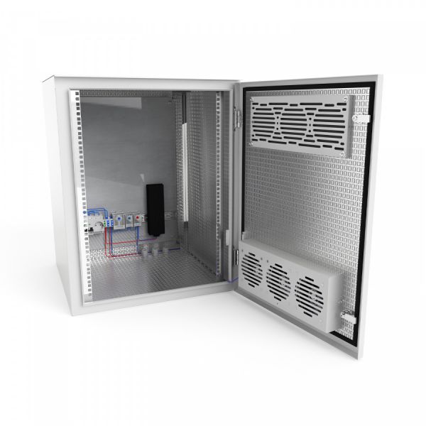 Шкаф настенный климатический NTSS WT 15U (ШхВхГ) 600x770x350 мм, 4 профиля 19, с обогревом 100W и вентиляцией, IP55, серый RAL 7035