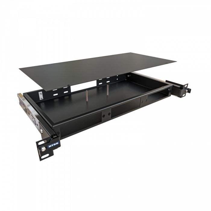 Кросс NTSS оптический выдвижной 19'' укомплектованный 1U, 8 портов SC/UPC, 50/125 мкм ОМ3 (планки, сплайс-кассета, пигтейлы, КДЗС, адаптеры) черный RAL 9005