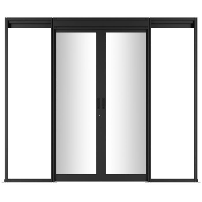 Дверь двухстворчатая механическая изолированной системы NTSS, 42U, стекло с замком, для коридора шириной 1200мм с опорной рамой, черная RAL 9005