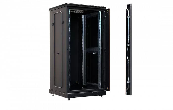 Шкаф телекоммуникационный напольный 19", 24U(800x1000), ШТ-НП-М-24U-800-1000-С-Ч, передняя дверь стекло, черный ССД