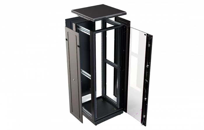 Шкаф телекоммуникационный напольный 19", 33U(800x800), ШТ-НП-М-33U-800-800-С-Ч, передняя дверь стекло, черный ССД