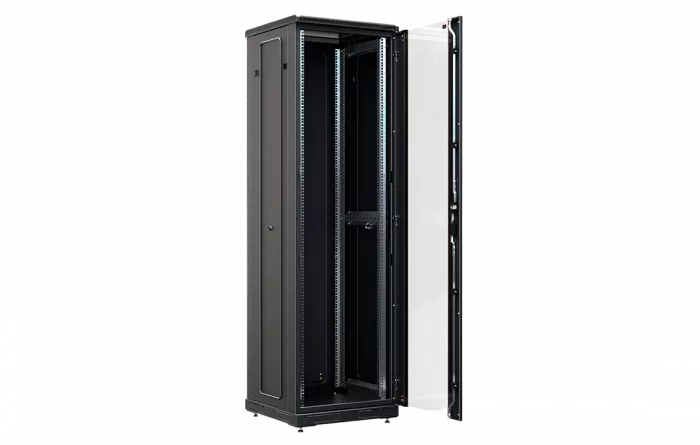Шкаф телекоммуникационный напольный 19", 42U(800x1000), ШТ-НП-М-42U-800-1000-С-Ч, передняя дверь стекло, черный ССД