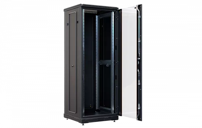 Шкаф телекоммуникационный напольный 19", 33U(800x800), ШТ-НП-М-33U-800-800-С-Ч, передняя дверь стекло, черный ССД