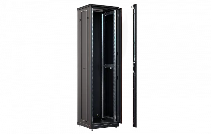 Шкаф телекоммуникационный напольный 19",47U(600x1000), ШТ-НП-М-47U-600-1000-С-Ч, передняя дверь стекло, черный ССД