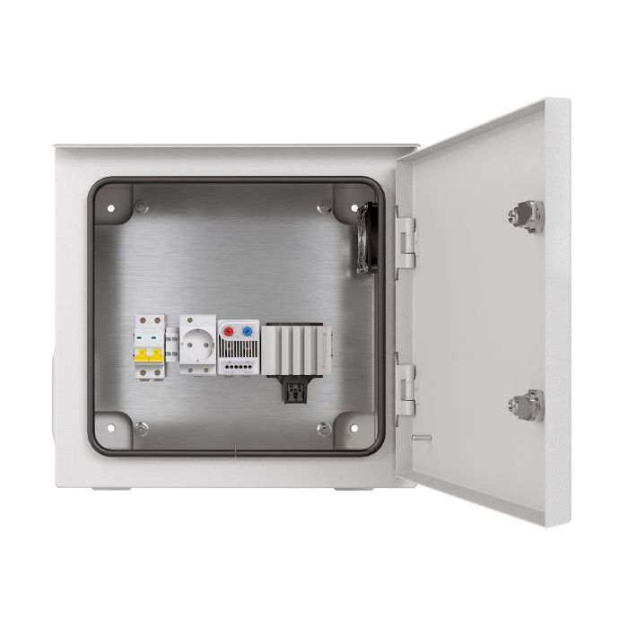 Шкаф настенный NTSS WTR (ШхВхГ) 400x400x250 мм, с монтажной платой, обогревом и вентиляцией, IP55, серый