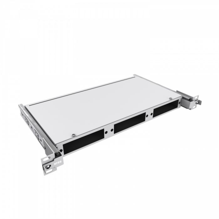 Кросс NTSS оптический выдвижной 19'' частично укомплектованный 1U, 8/16/24 портов LC duplex (планки 2LC-3шт, планка-заглушка-2шт, сплайс-кассета-2шт) серый RAL 7035