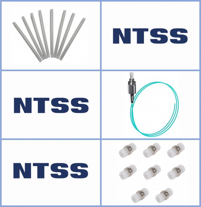 Кросс NTSS оптический настенный Микро, укомплектованный, 4 порта FC/UPC, 50/125 мкм ОМ3 (сплошная панель, ложемент, пигтейлы, КДЗС, адаптеры) серый RAL 7035