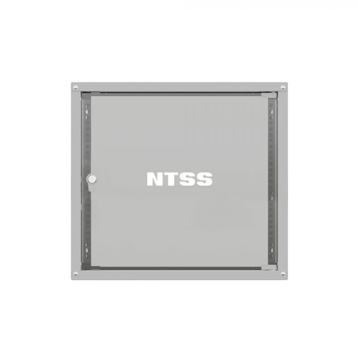 Шкаф настенный телекоммуникационный NTSS LIME 9U 550х600х500мм, 2 профиля 19, дверь стеклянная, боковые стенки несъемные, разобранный, серый RAL 7035